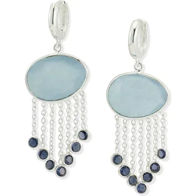 Samuel B. Sterling Silver Chalcedony & Iolite Fringe Drop Huggie Hoop Earrings