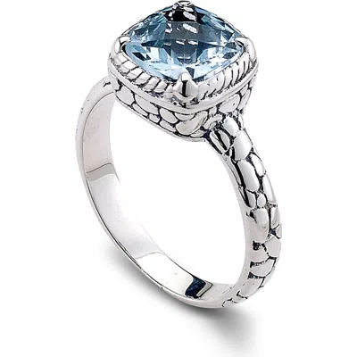 Samuel B. Sterling Silver Cushion Cut Blue Topaz Ring