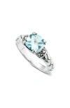Samuel B. Sterling Silver Cushion Cut Blue Topaz Ring