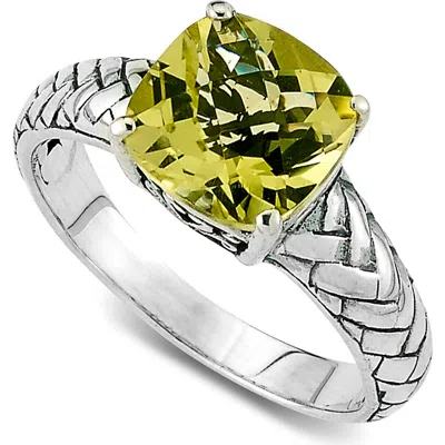 SAMUEL B. SAMUEL B. STERLING SILVER CUSHION CUT LEMON QUARTZ RING