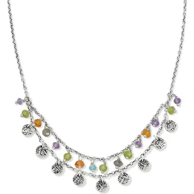 Samuel B. Sterling Silver Double Strand Bead & Coin Charm Necklace In Blue/green/orange