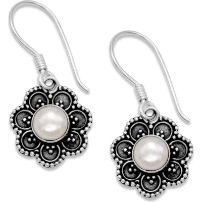 Samuel B. Sterling Silver Freshwater Pearl Flower Drop Earrings In Black