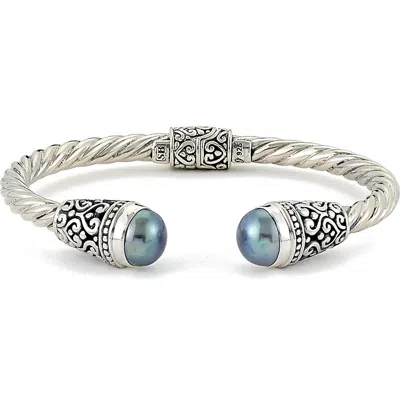 Samuel B. Sterling Silver Grey Pearl Balinese Filigree Hinged Bracelet In Metallic