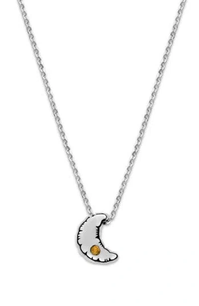 Samuel B. Sterling Silver Moon Pendant Necklace With Citrine Stone In Silver/yellow