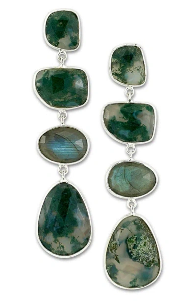 Samuel B. Sterling Silver Moss Agate & Labradorite Drop Earrings In Multi