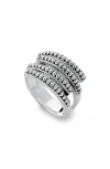 Samuel B. Sterling Silver Multi-row Beaded Design Ring In Silver