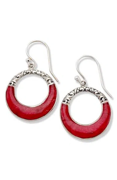 Samuel B. Sterling Silver Open Hoop Drop Earrings In Red