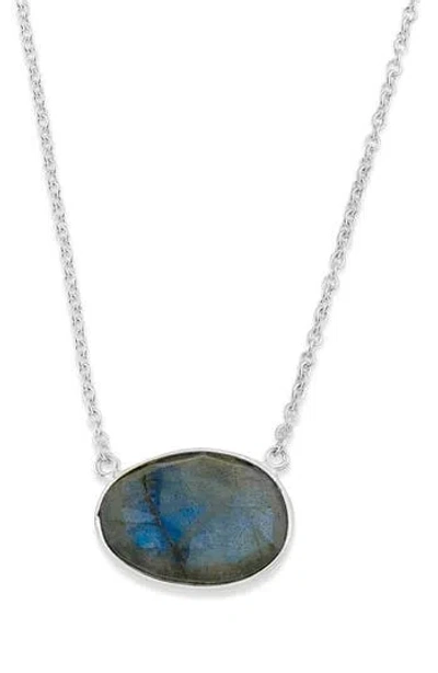 Samuel B. Sterling Silver Oval Labradorite Pendant Necklace In Blue/green