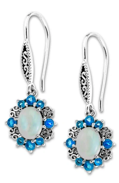 Samuel B. Sterling Silver Oval Opal & Semiprecious Stone Halo Drop Earrings In Blue
