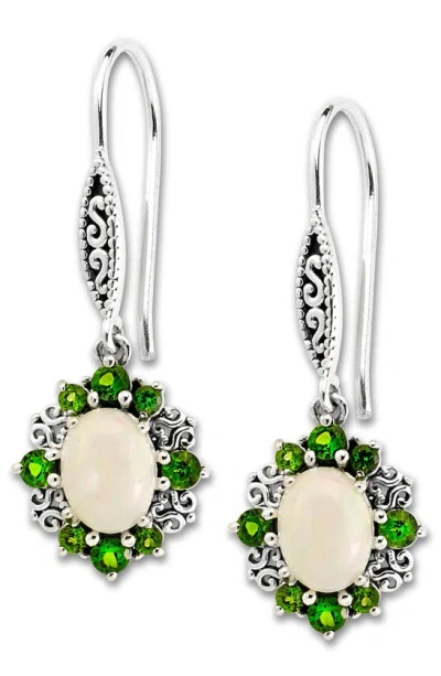 Samuel B. Sterling Silver Oval Opal & Semiprecious Stone Halo Drop Earrings In Green Multi
