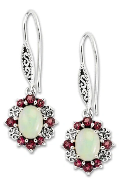 Samuel B. Sterling Silver Oval Opal & Semiprecious Stone Halo Drop Earrings In Red Multi