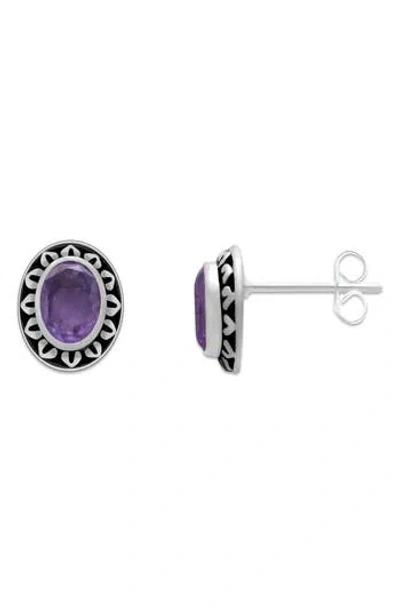 Samuel B. Sterling Silver Oval Semiprecious Stone Stud Earrings In Metallic