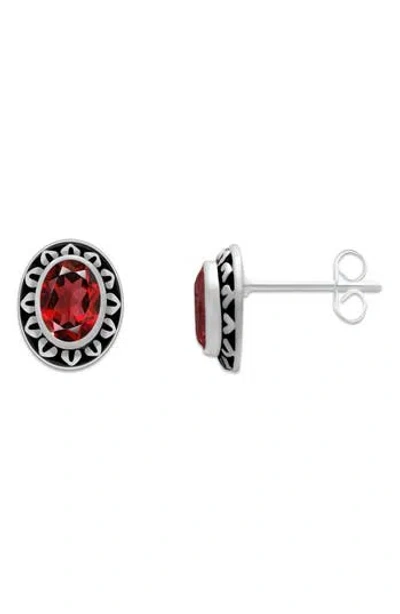 Samuel B. Sterling Silver Oval Semiprecious Stone Stud Earrings In Metallic