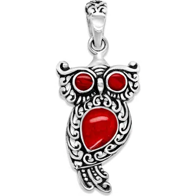 Samuel B. Sterling Silver Owl Pendant In Red