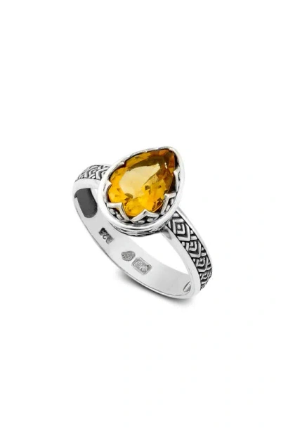 Samuel B. Sterling Silver Pear Cut Citrine Ring In Yellow