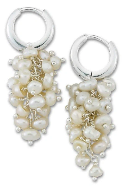 Samuel B. Sterling Silver Pearl Cluster Drop Huggie Hoop Earrings In Gold