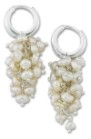 Samuel B. Sterling Silver Pearl Cluster Drop Huggie Hoop Earrings In Silver/pearl