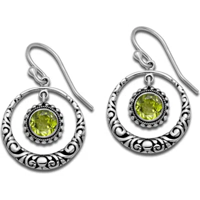 Samuel B. Sterling Silver Peridot Round Drop Earrings In Green