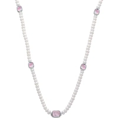 Samuel B. Sterling Silver Pink Mother-of-pearl Station 7–8mm Pearl Necklace In Metallic