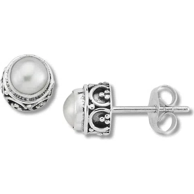 Samuel B. Sterling Silver Round Pearl Stud Earrings In Metallic
