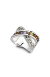 SAMUEL B. STERLING SILVER SEMIPRECIOUS STONE CROSSOVER BAND RING