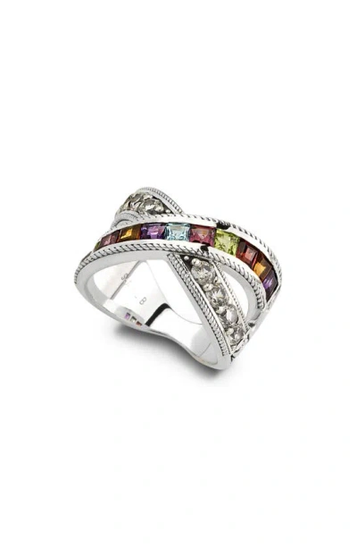 Samuel B. Sterling Silver Semiprecious Stone Crossover Band Ring In Gray