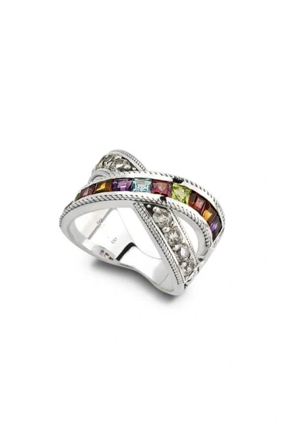 Samuel B. Sterling Silver Semiprecious Stone Crossover Band Ring In Multi