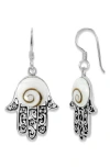 Samuel B. Silver Shiva Eye Shell Shiva Eye Hamsa Earrings In White