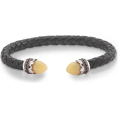 Samuel B. Yellow Opal Sterling Silver Leather Bangle In Black