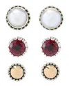SAMUEL B. SAMUEL B. 18K & SILVER 1.20 CT. TW. GARNET 7MM PEARL SET OF 3 EARRINGS