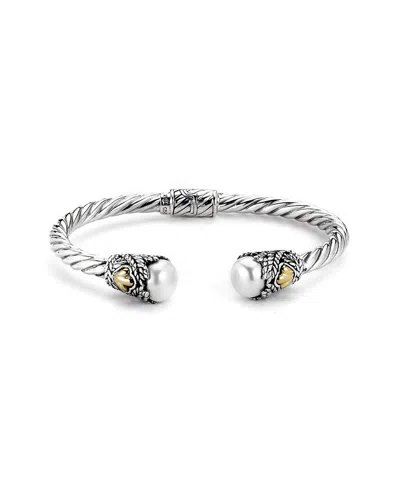 Samuel B. 18k & Silver Pearl Twisted Cable Bangle Bracelet In Metallic