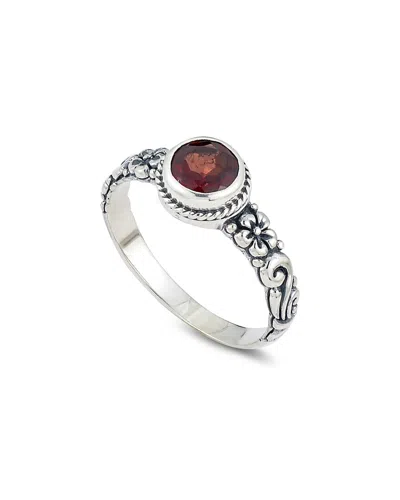 Samuel B. Silver 0.75 Ct. Tw. Garnet Floral Ring In Metallic