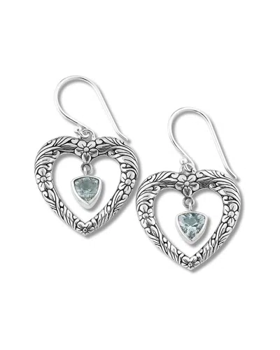 Samuel B. Silver 2.00 Ct. Tw. Blue Topaz Heart Earrings In Metallic