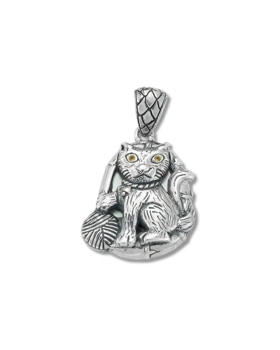 Samuel B. Silver Citrine Pearl Cat & Yarn Pendant In Metallic