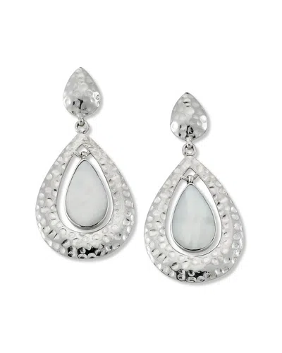 Samuel B. Silver Pearl Hammered Drop Earrings In Metallic