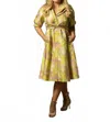 Samuel Dong A-line Dress With Belt In Pink/green In Yellow