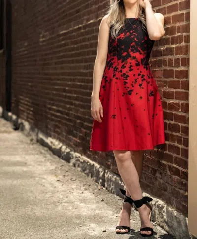 Samuel Dong A-line Print Dress In Red/ Black