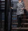 Samuel Dong Animal Print Drawstring Waist & Wired Collar Jacket In White/black In Multi