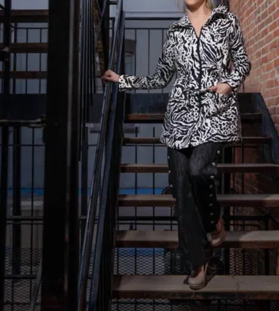 Samuel Dong Animal Print Drawstring Waist & Wired Collar Jacket In White/black In Multi