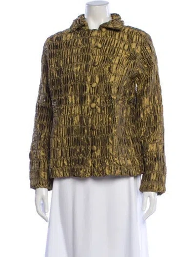 Pre-owned Samuel Dong Animal Print Faux Fur Jacket In Gold