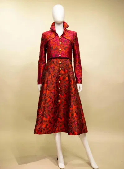 Samuel Dong Brocade Coat Dress Red