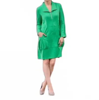 Samuel Dong Crepe Dress With Big Pockets In Jade In Green