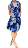 Samuel Dong Double Wired Collar Cross Tie Bubble Dress In Aquaswirl In Blue