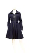 Samuel Dong Dress Coat With Self Belt In Black In Blue