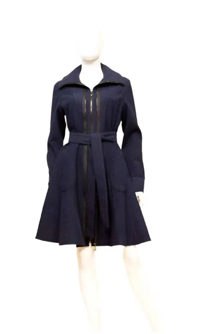 Samuel Dong Dress Coat With Self Belt In Black In Blue