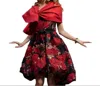 Samuel Dong Jacquard High-low Dress In Red Rose In Red