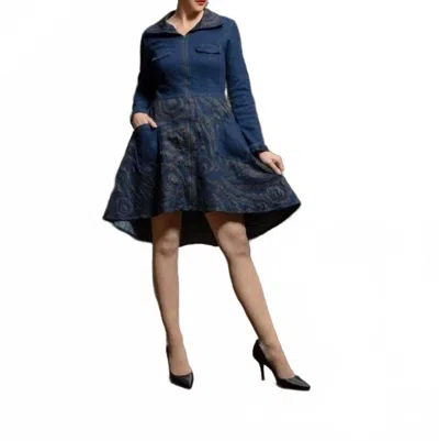 Samuel Dong Long Sleeve Denim Coat Dress In Blue/black