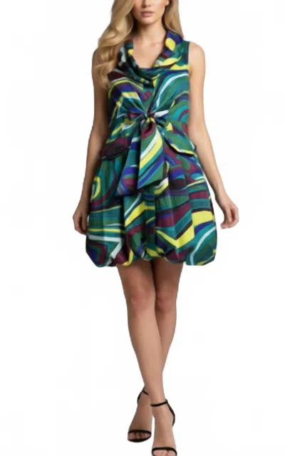 Samuel Dong Print Bubble Dress In Green Cobalt In Multi