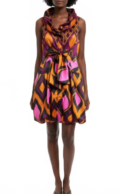 Samuel Dong Print Bubble Dress In Violet Mustard Multi