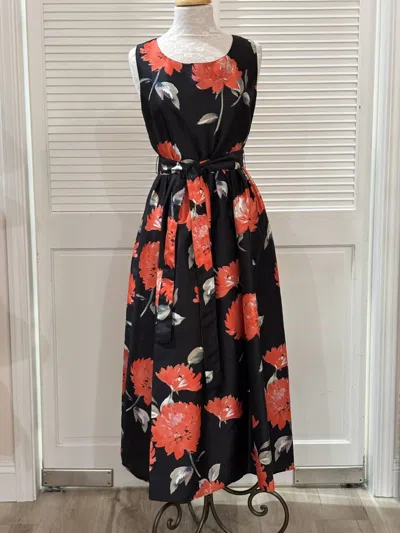 Samuel Dong Printed Flowers Zip Up Dress In Black/red In Multi